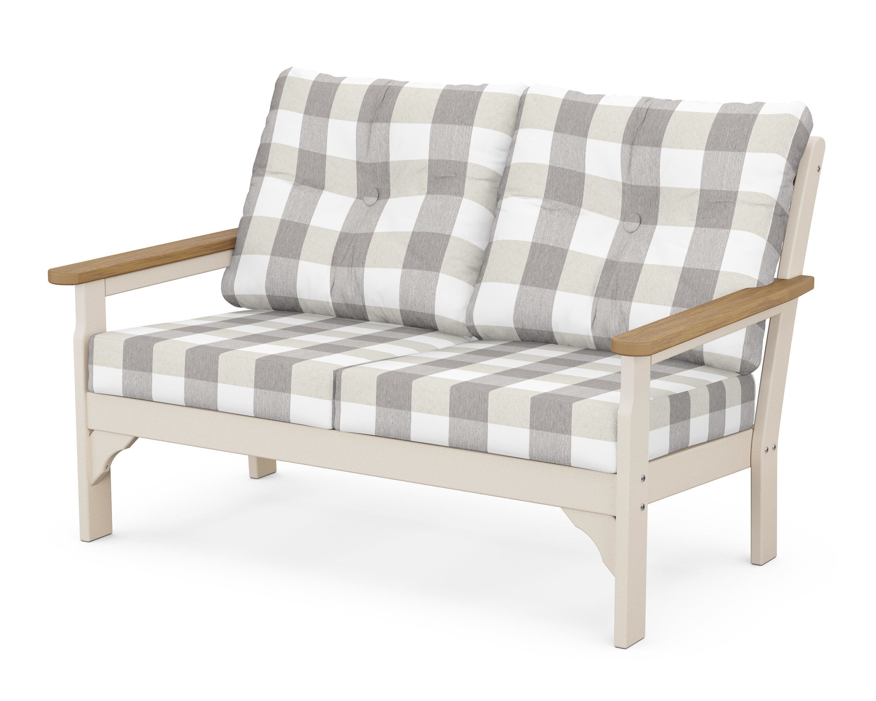 POLYWOOD® Vineyard Deep Seating Loveseat in Sand / Natural / Buffalo Plaid Grey Mist