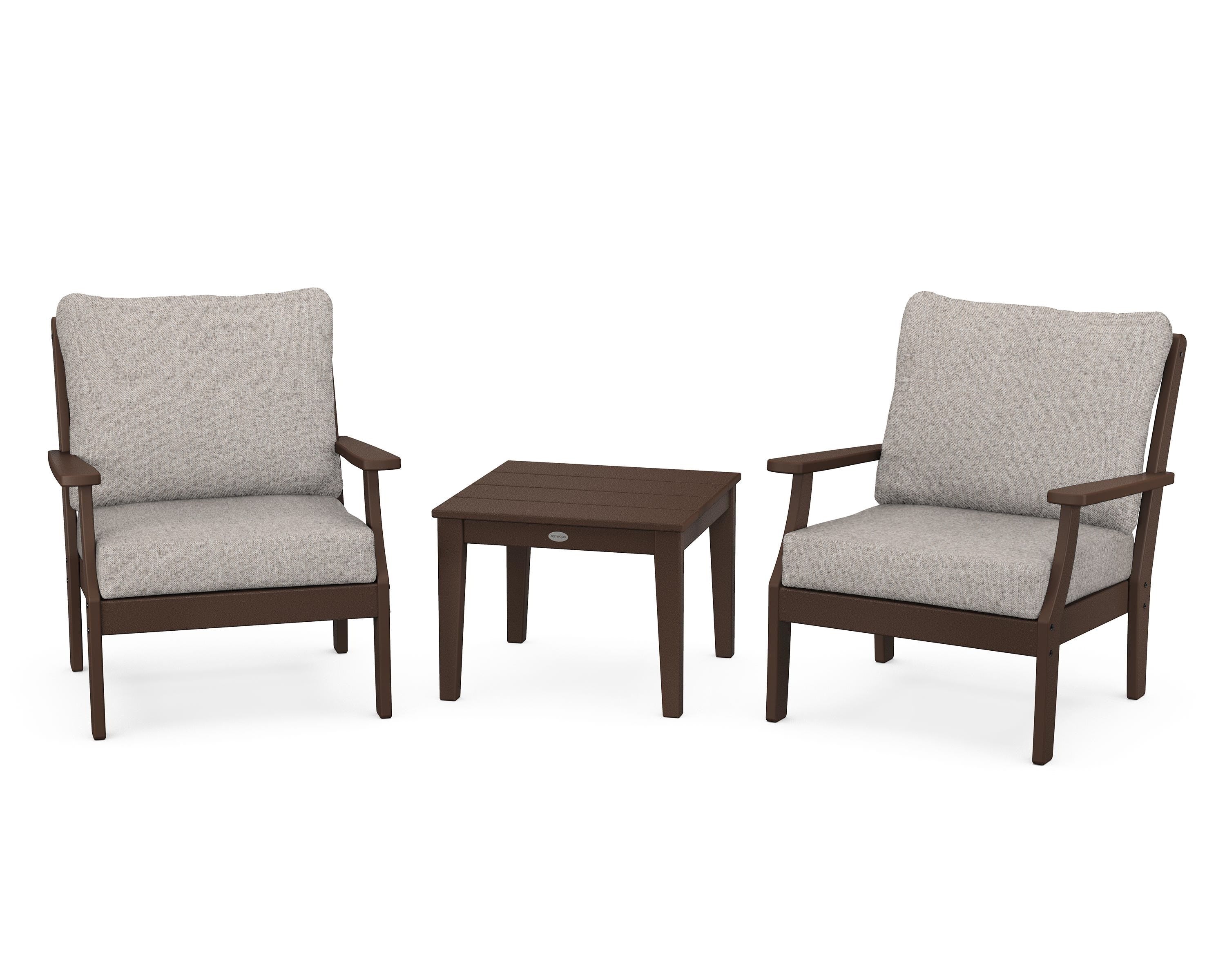 POLYWOOD® Braxton 3-Piece Deep Seating Set in Mahogany / Weathered Tweed