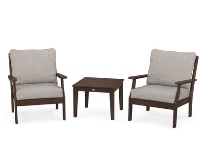 POLYWOOD® Braxton 3-Piece Deep Seating Set in Mahogany / Weathered Tweed