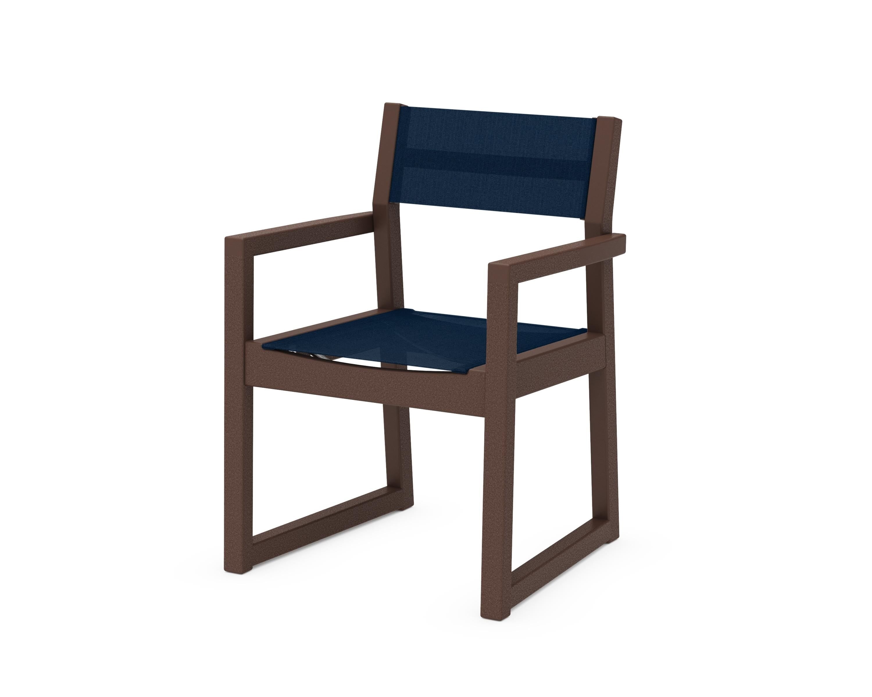 POLYWOOD® EDGE Sling Dining Arm Chair in Mahogany / Navy Blue Sling
