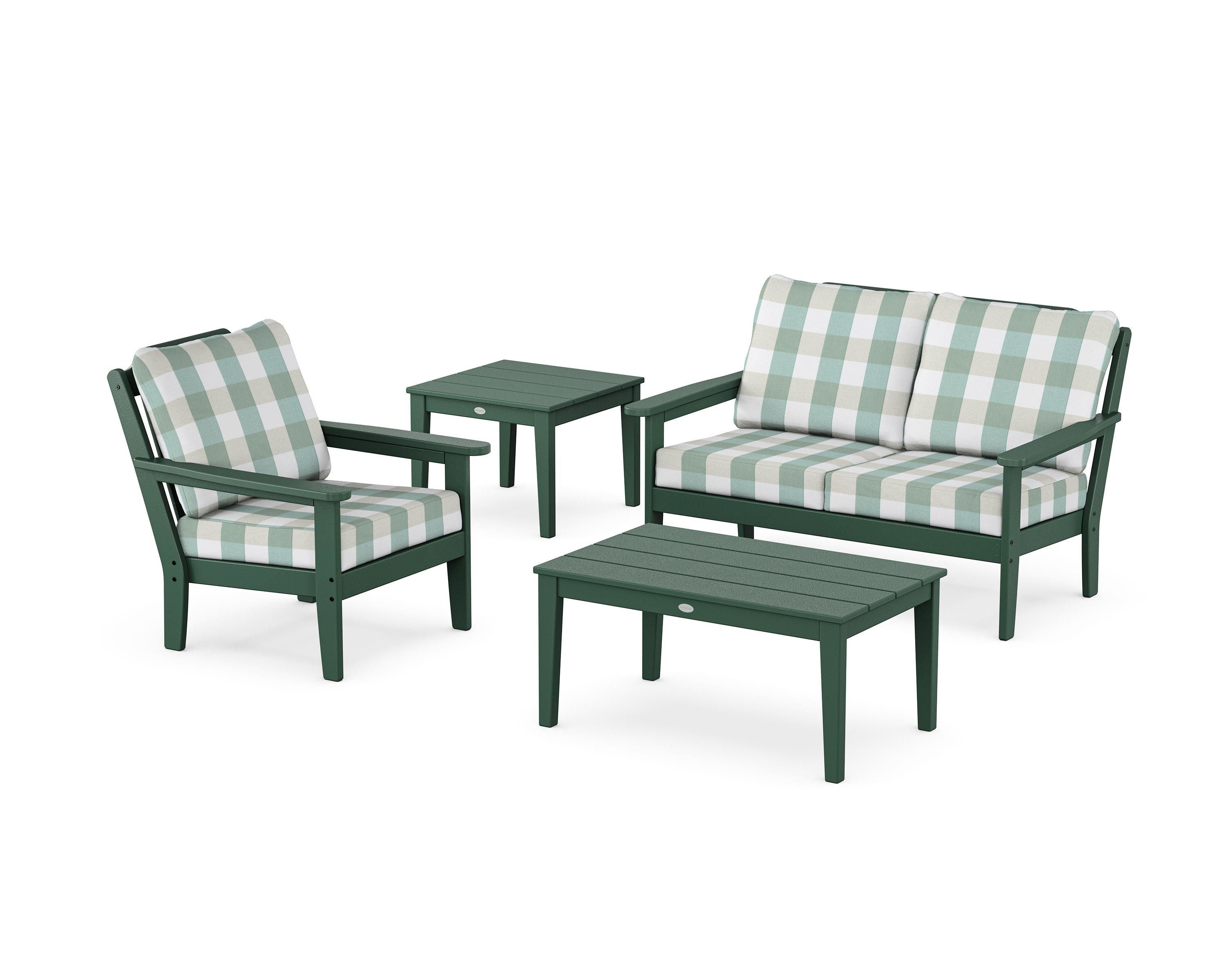 Country Living Wovendale 4-Piece Deep Seating Set in Green / Buffalo Plaid Glacier Spa