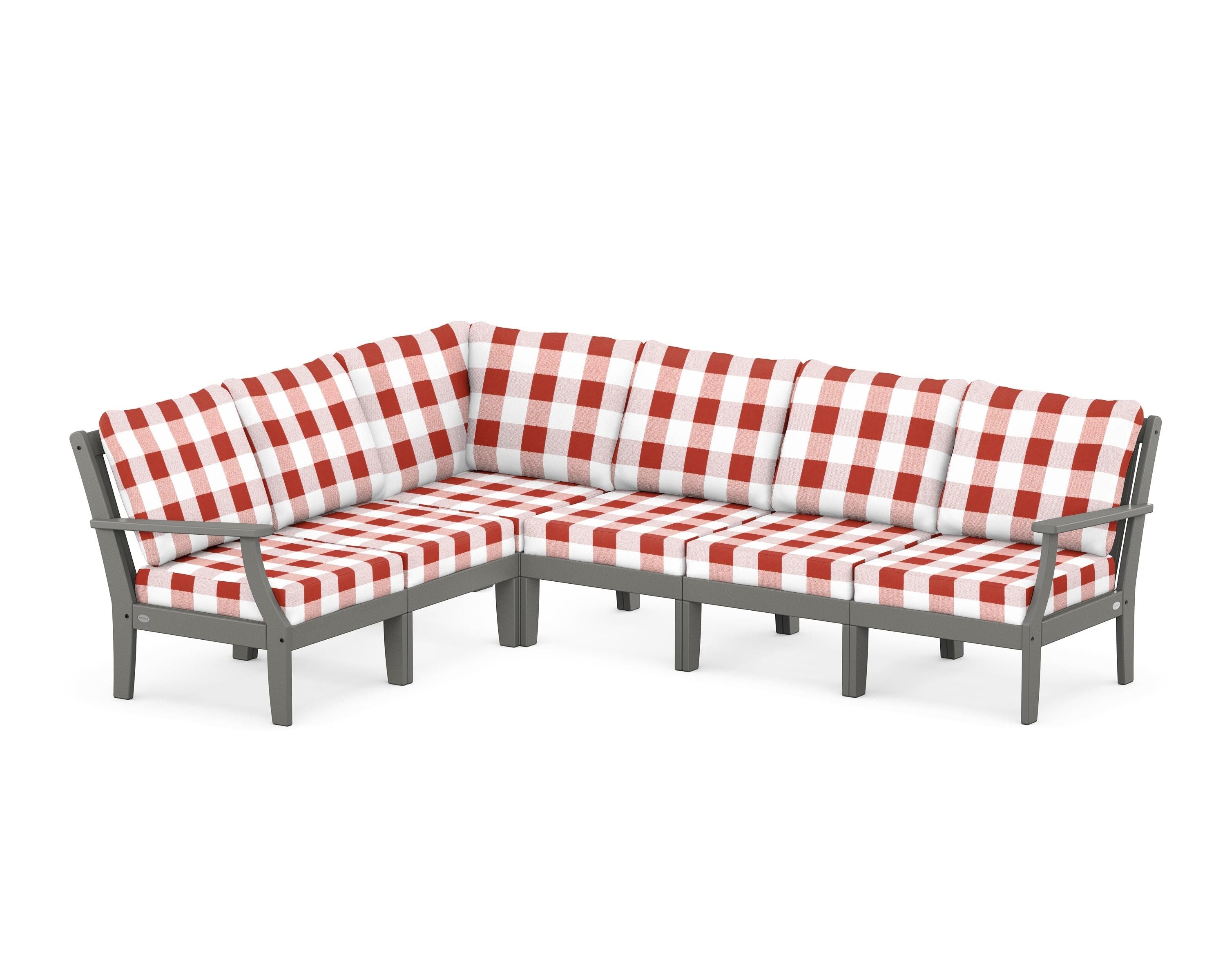 POLYWOOD® Braxton Modular 6-Piece Deep Seating Set in Slate Grey / Buffalo Plaid Crimson