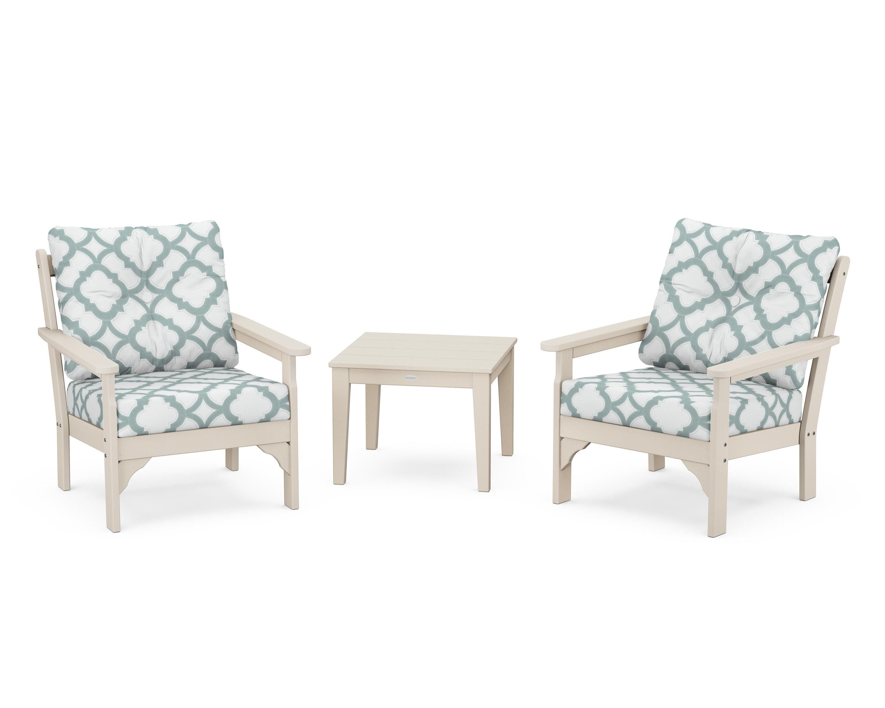 POLYWOOD® Vineyard 3-Piece Deep Seating Set in Sand / Trellis Glacier Spa