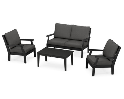 POLYWOOD® Braxton 4-Piece Deep Seating Chair Set in Black / Spectrum Carbon