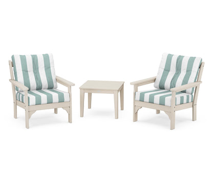 POLYWOOD® Vineyard 3-Piece Deep Seating Set in Sand / Cabana Stripe Glacier Spa