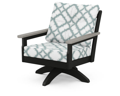 POLYWOOD® Vineyard Deep Seating Swivel Chair in Black / Driftwood / Trellis Glacier Spa