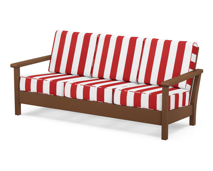 POLYWOOD® Harbour Deep Seating Sofa in Teak / Cabana Stripe Crimson