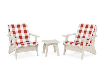 POLYWOOD® Riviera Modern Lounge 3-Piece Set in Sand / Buffalo Plaid Crimson