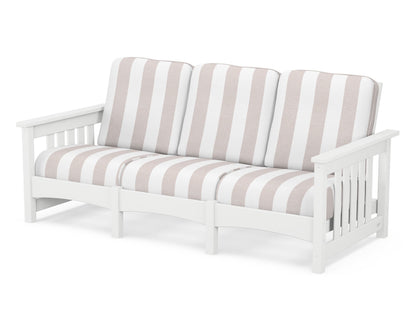 POLYWOOD® Club Mission Sofa in White / Cabana Stripe Dune Burlap
