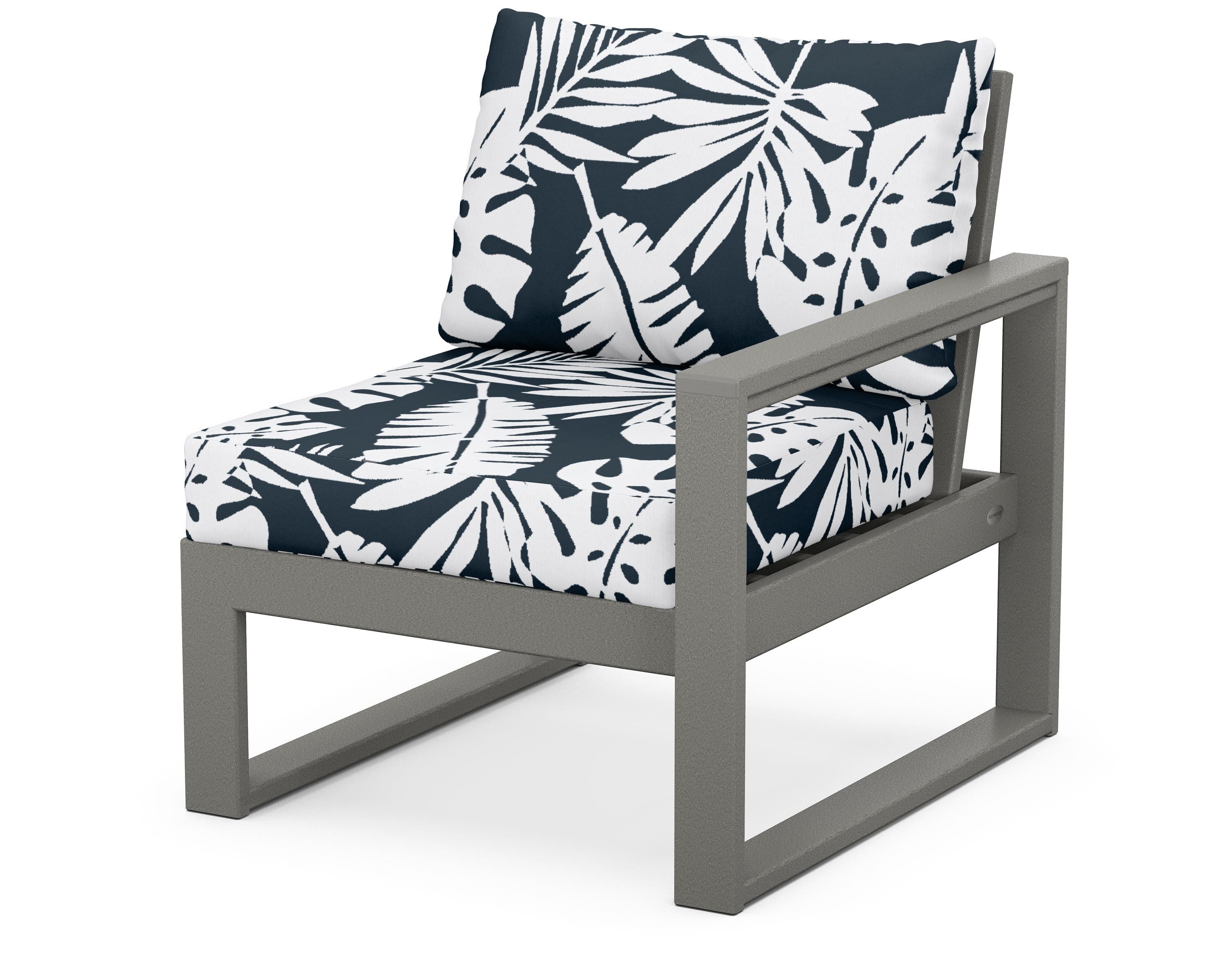 POLYWOOD® EDGE Modular Right Arm Chair in Slate Grey / Leaf Marine Indigo