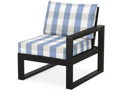 POLYWOOD® EDGE Modular Right Arm Chair in Black / Buffalo Plaid Sky Blue