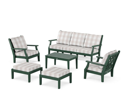 Country Living Wovendale 6-Piece Lounge Sofa Set in Green / Buffalo Plaid Dune Burlap