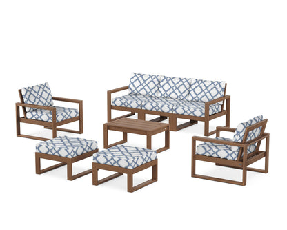 POLYWOOD® EDGE Sectional 8-Piece Lounge Sofa Set in Teak / Trellis Sky Blue