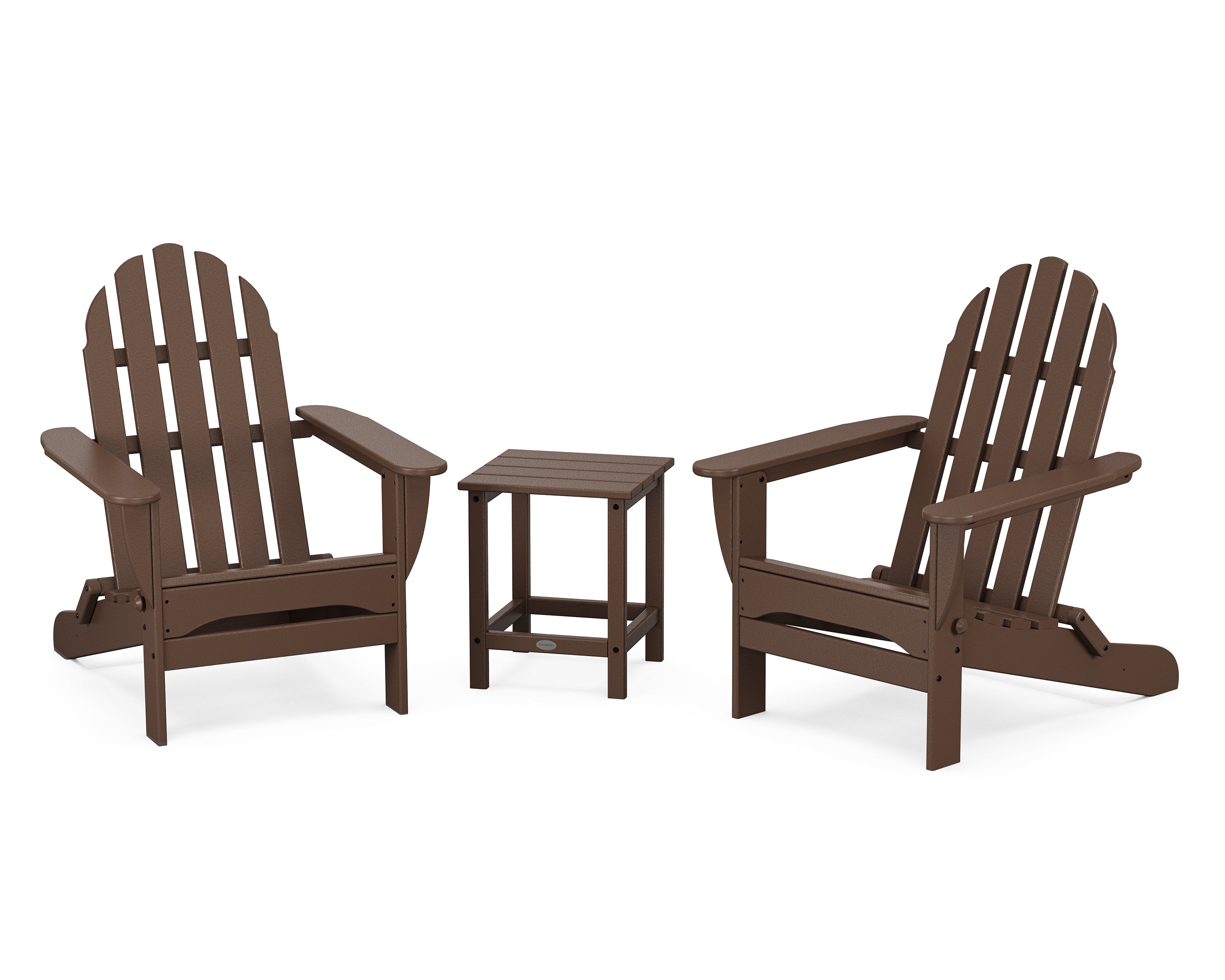 POLYWOOD® Classic Folding Adirondack 3-Piece Set with Long Island 18" Side Table in Mahogany