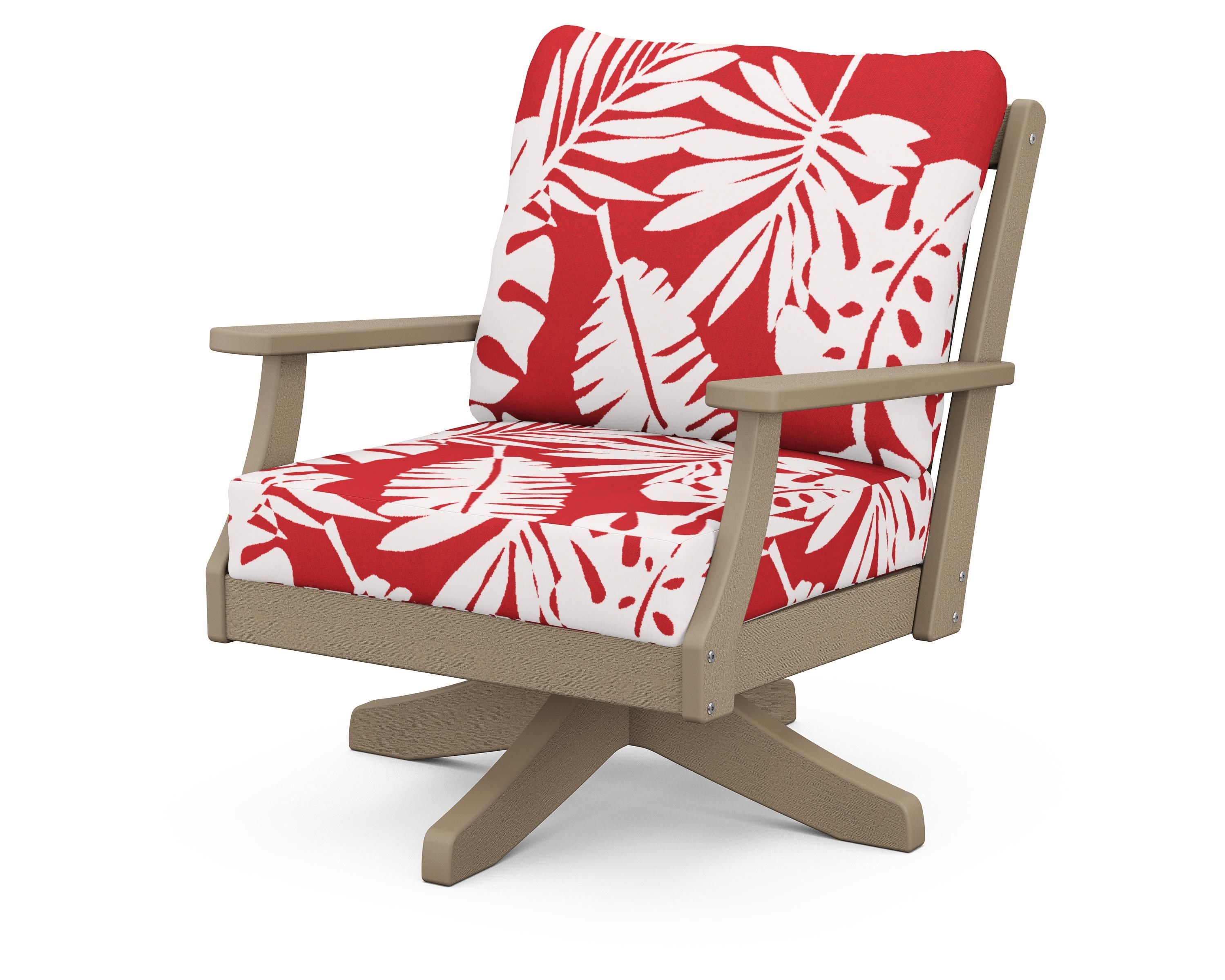 POLYWOOD® Braxton Deep Seating Swivel Chair in Vintage Sahara / Leaf Crimson