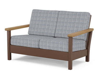 POLYWOOD® Harbour Deep Seating Loveseat in Mahogany / Natural / Houndstooth Sky Blue