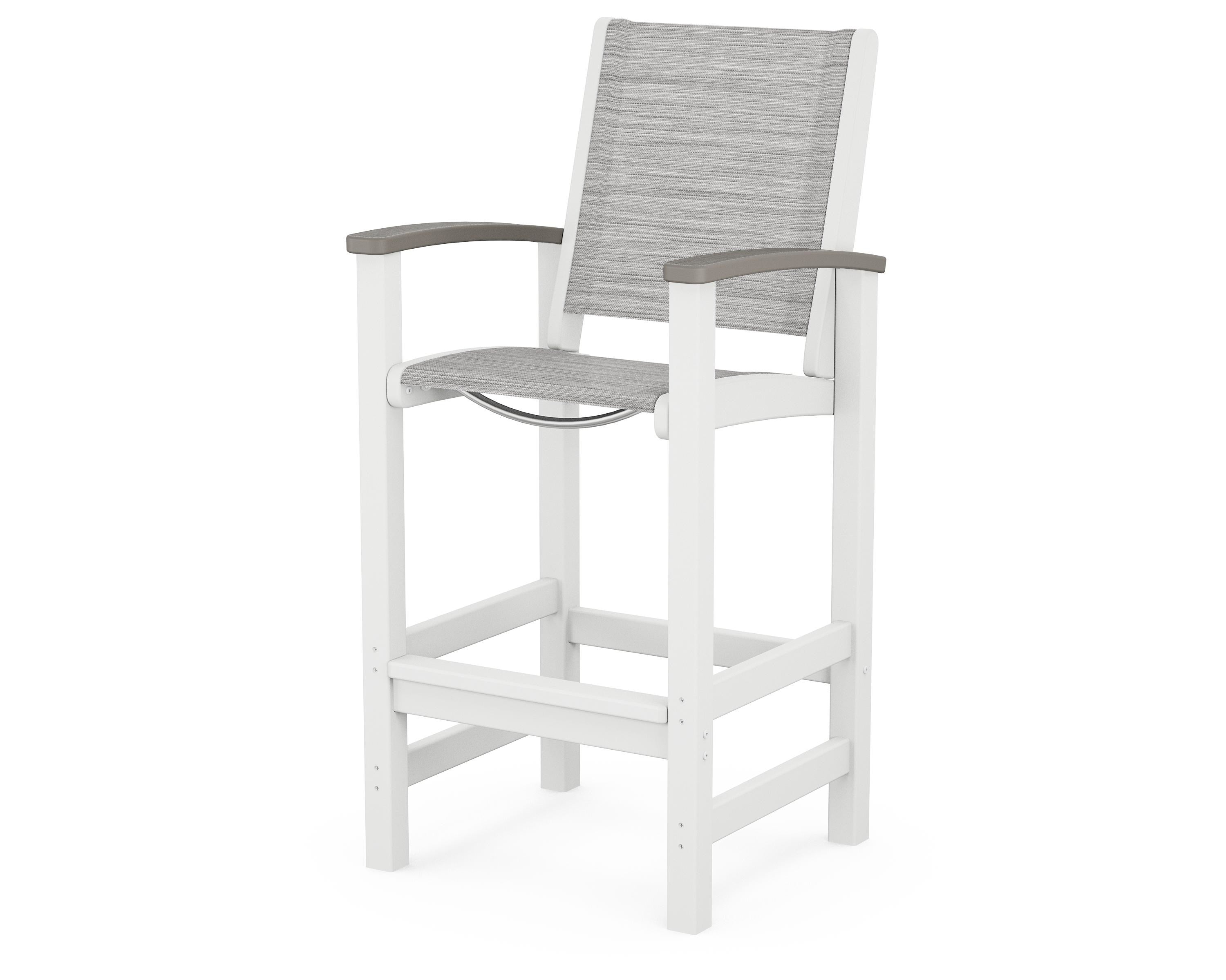 POLYWOOD® Coastal Bar Chair in White / Driftwood / Metallic Sling