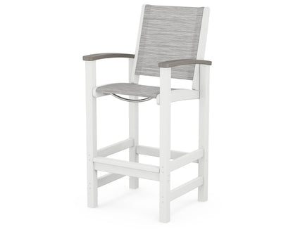 POLYWOOD® Coastal Bar Chair in White / Driftwood / Metallic Sling