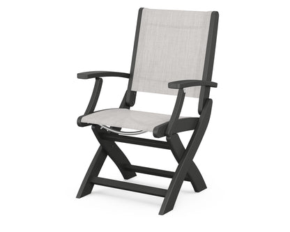 POLYWOOD® Coastal Folding Chair in Black / Parchment Sling