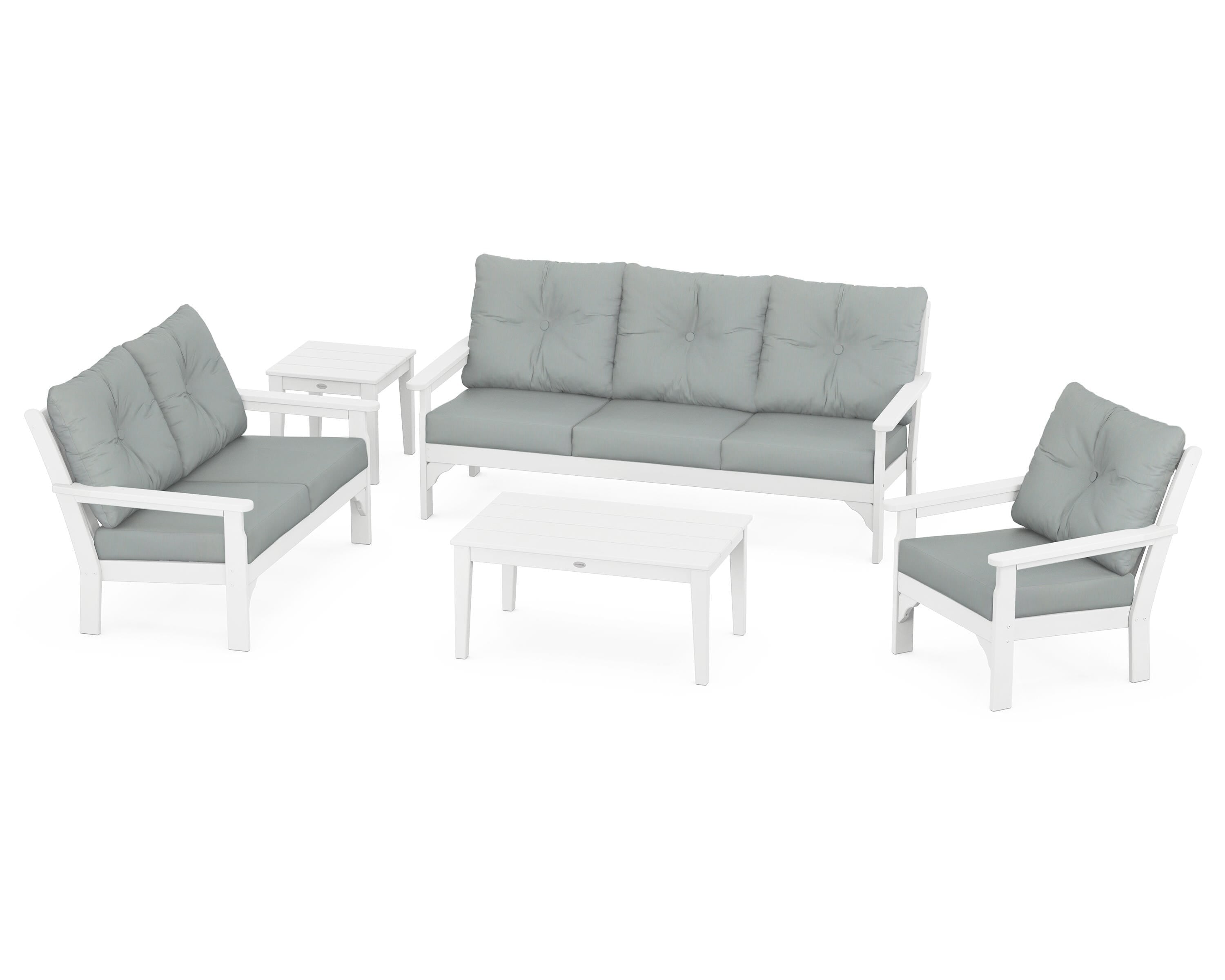 POLYWOOD® Vineyard 5 Piece Deep Seating Set in White / Spa