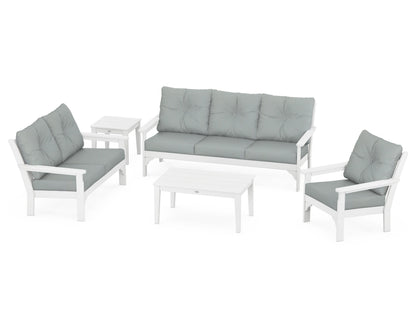 POLYWOOD® Vineyard 5 Piece Deep Seating Set in White / Spa