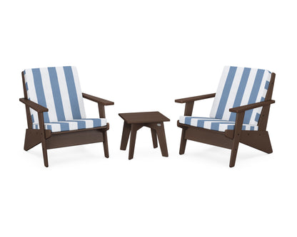 POLYWOOD® Riviera Modern Lounge 3-Piece Set in Mahogany / Cabana Stripe Sky Blue