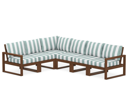 POLYWOOD® EDGE 6-Piece Modular Deep Seating Set in Teak / Cabana Stripe Glacier Spa