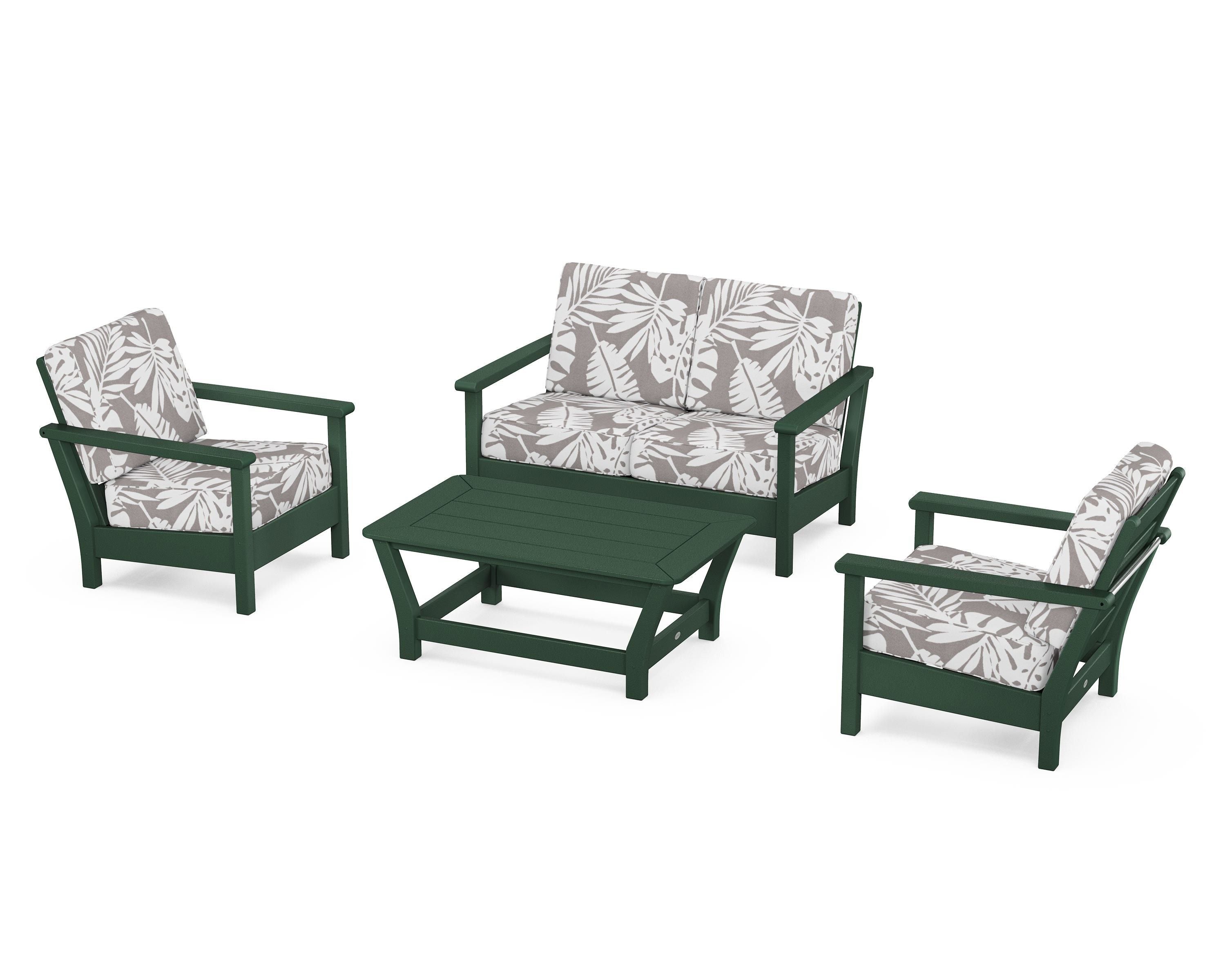 POLYWOOD® Harbour 4-Piece Deep Seating Set in Green / Leaf Grey Mist
