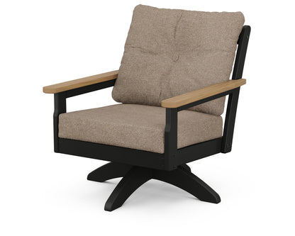 POLYWOOD® Vineyard Deep Seating Swivel Chair in Black / Natural / Spiced Burlap