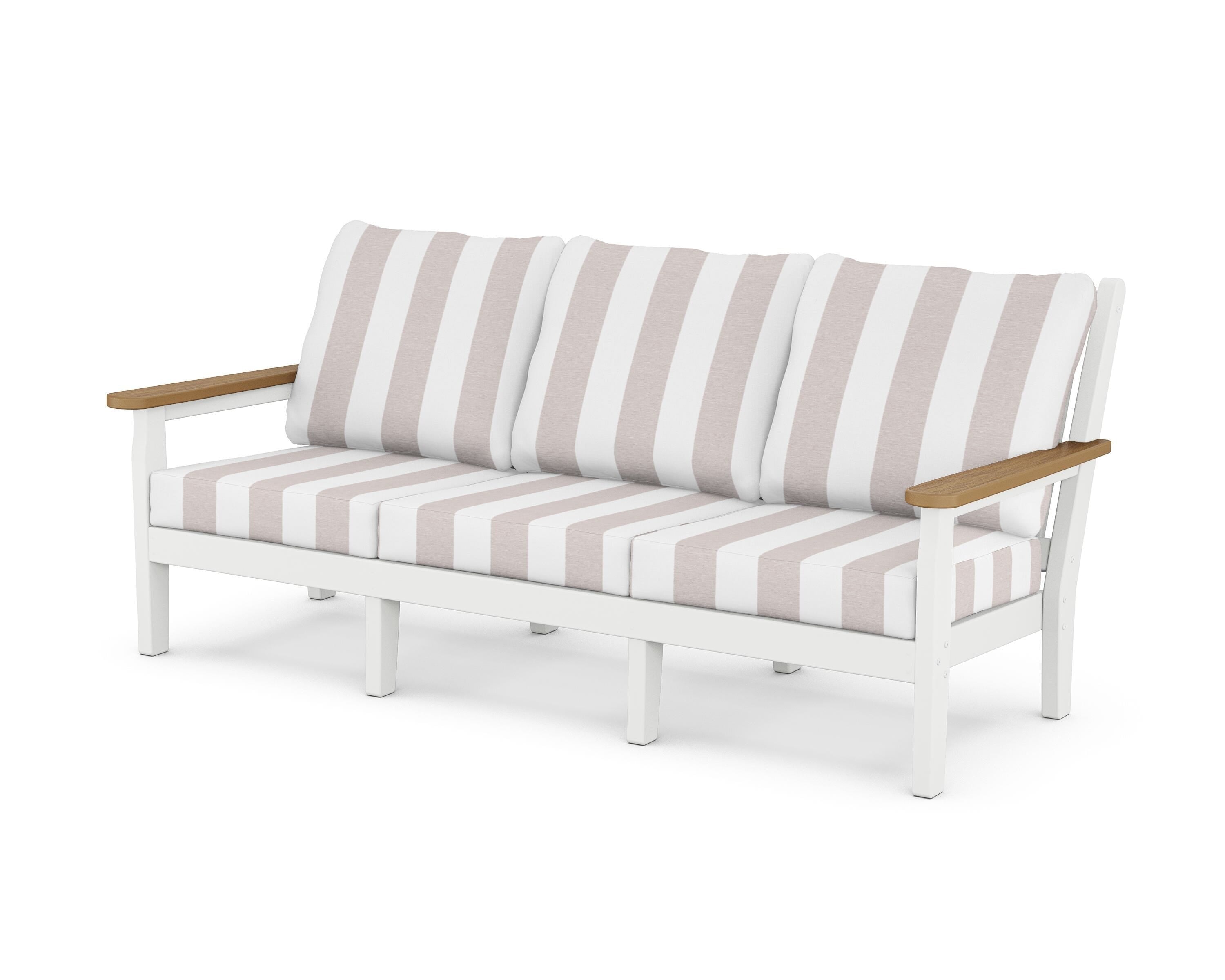 POLYWOOD® Chippendale Deep Seating Sofa in White / Natural / Cabana Stripe Dune Burlap