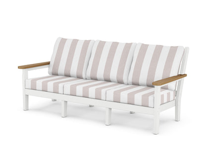 POLYWOOD® Chippendale Deep Seating Sofa in White / Natural / Cabana Stripe Dune Burlap