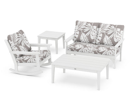 POLYWOOD® Vineyard 4-Piece Deep Seating Rocker Set in White / Leaf Grey Mist