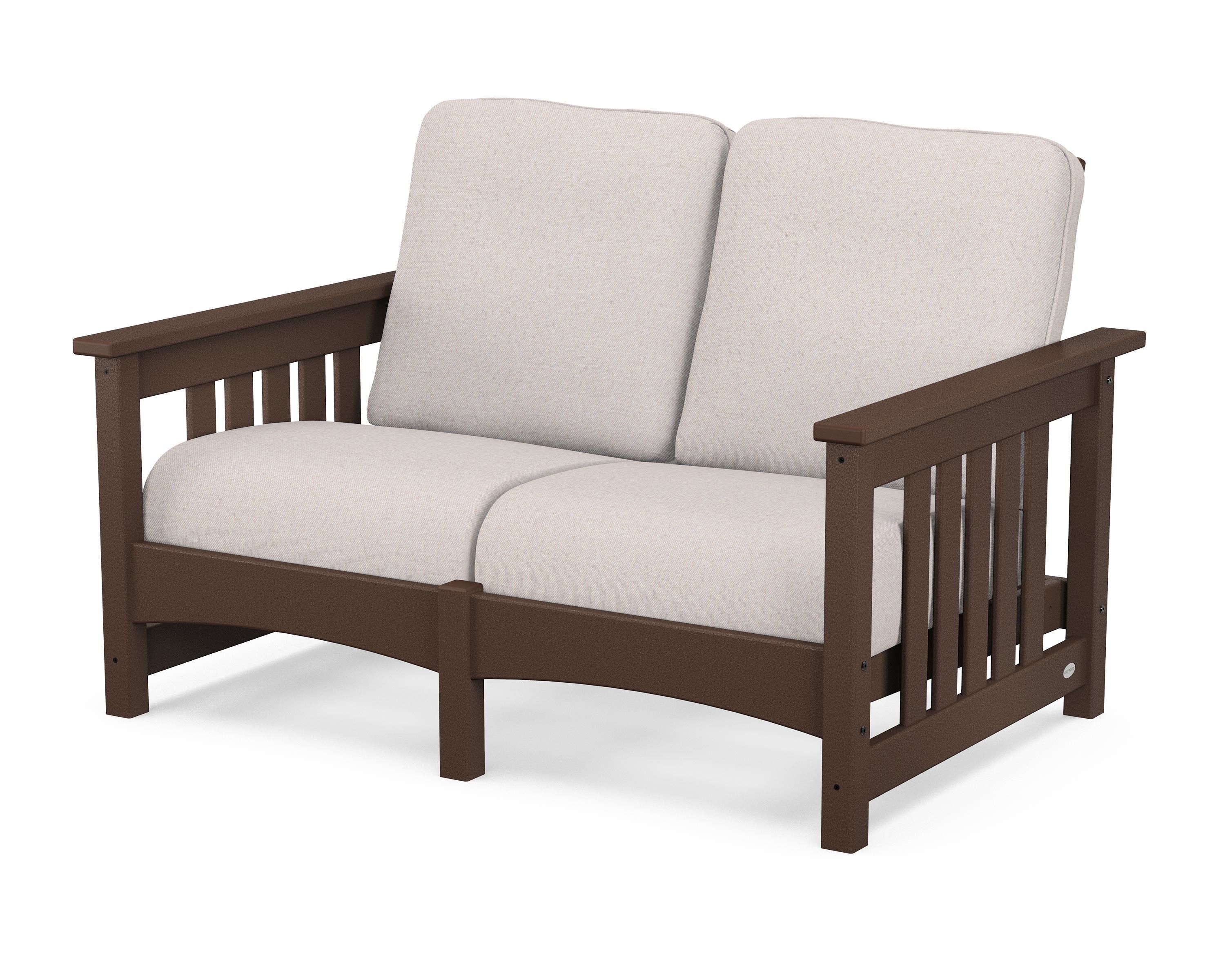 POLYWOOD® Club Mission Loveseat in Mahogany / Dune Burlap
