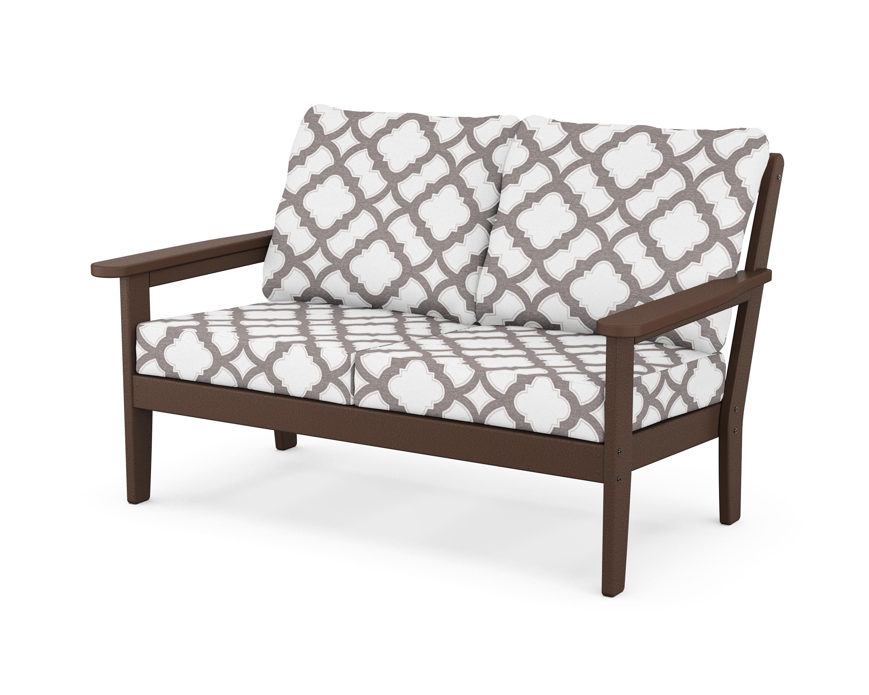 Country Living Cottage Deep Seating Loveseat in Mahogany / Trellis Grey Mist
