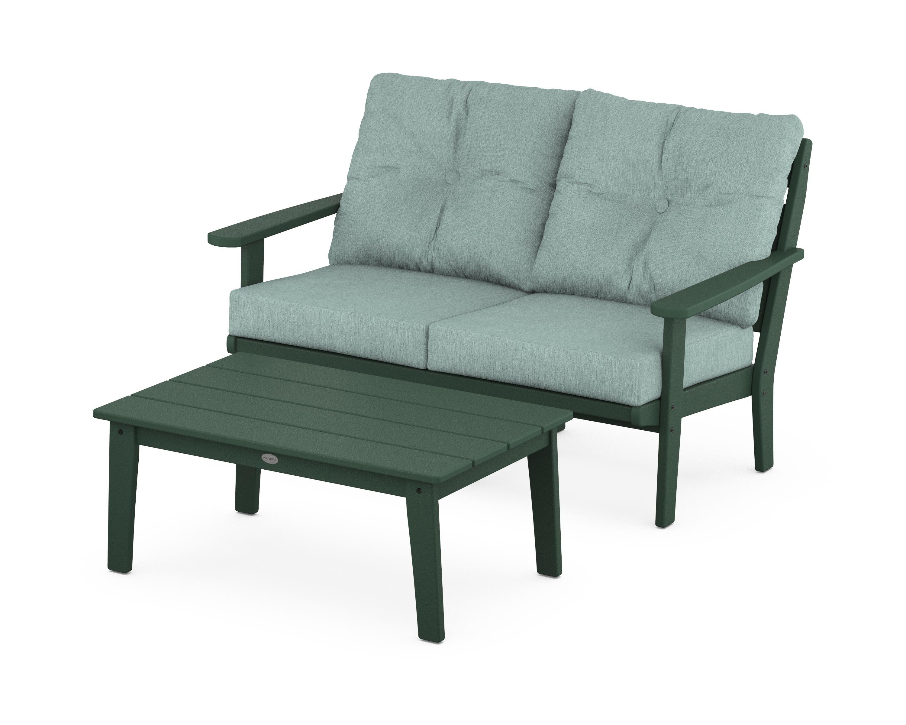 POLYWOOD® Lakeside 2-Piece Lounge Loveseat Set in Green / Glacier Spa
