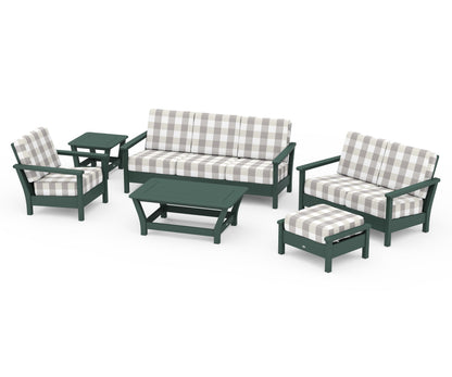 POLYWOOD® Harbour 6-Piece Outdoor Living Set in Green / Buffalo Plaid Grey Mist