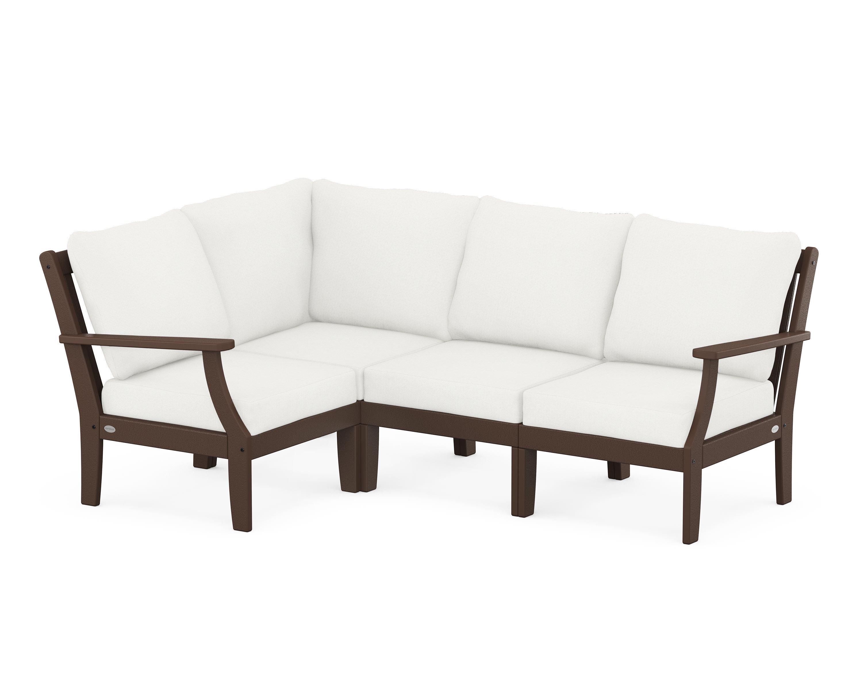 POLYWOOD® Braxton Modular 4-Piece Deep Seating Set in Mahogany / Natural Linen