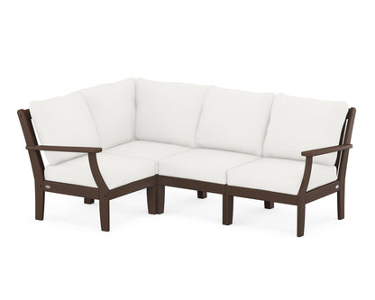 POLYWOOD® Braxton Modular 4-Piece Deep Seating Set in Mahogany / Natural Linen