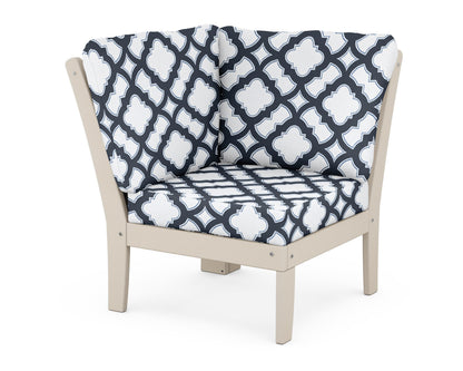 POLYWOOD® Braxton Modular Corner Chair in Sand / Trellis Marine Indigo