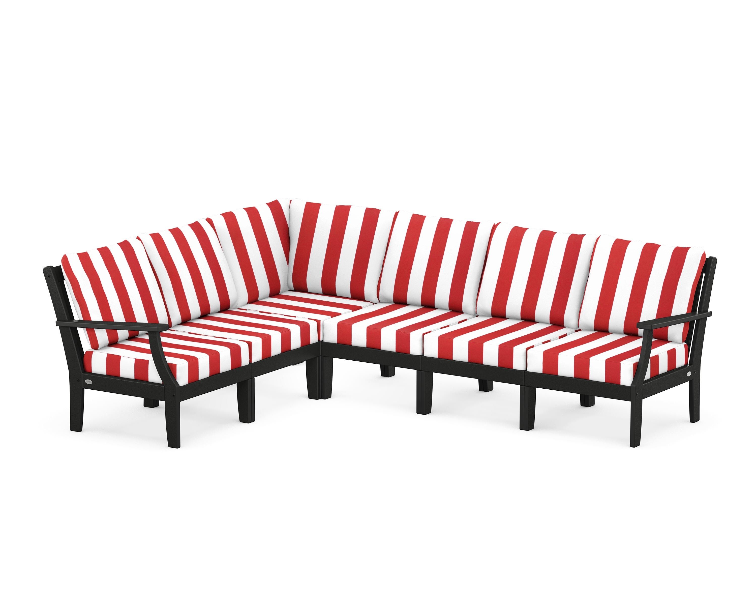 POLYWOOD® Braxton Modular 6-Piece Deep Seating Set in Black / Cabana Stripe Crimson