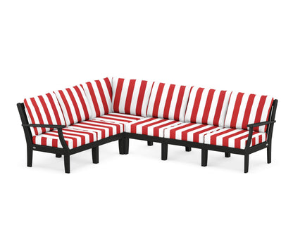 POLYWOOD® Braxton Modular 6-Piece Deep Seating Set in Black / Cabana Stripe Crimson
