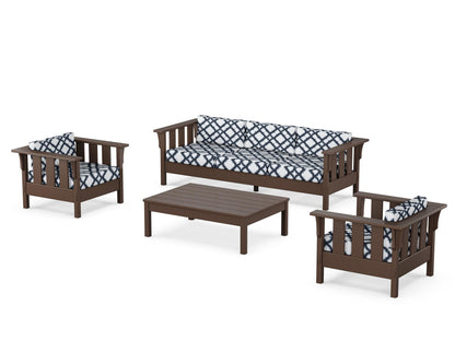 Martha Stewart by POLYWOOD® Acadia 4-Piece Deep Seating Set with Sofa in Mahogany / Trellis Marine Indigo