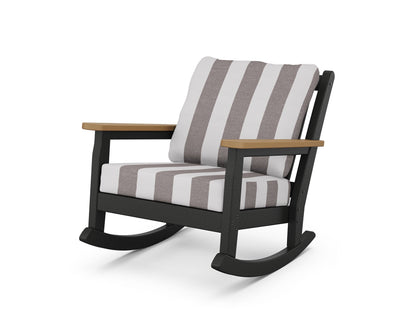 POLYWOOD® Chippendale Deep Seating Rocking Chair in Black / Natural / Cabana Stripe Grey Mist