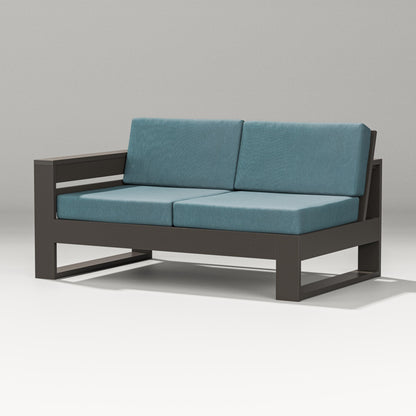 PW Designer Series Latitude Modular Left Arm Loveseat in Vintage Coffee / Ocean Teal