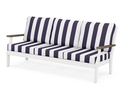 POLYWOOD® Braxton Deep Seating Sofa in White / Kona / Cabana Stripe Navy
