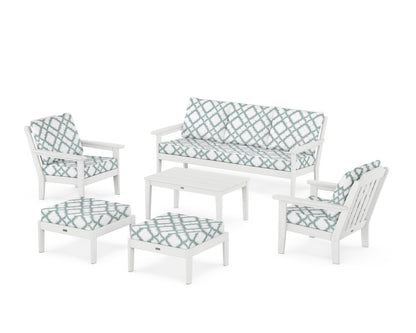 Country Living Cottage 6-Piece Lounge Sofa Set in White / Trellis Glacier Spa