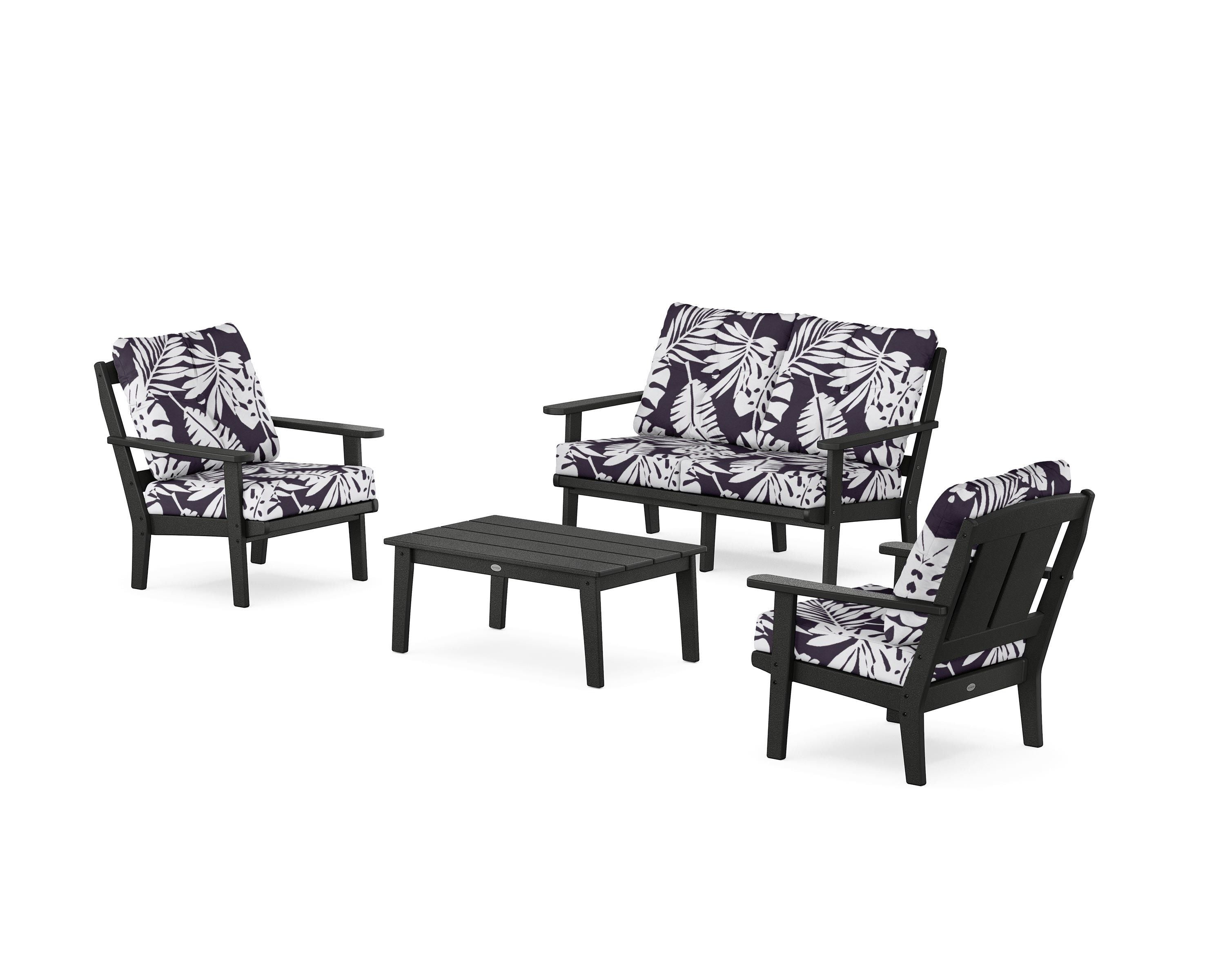 POLYWOOD® Mission 4-Piece Deep Seating Set with Loveseat in Black / Leaf Navy