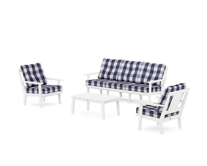 POLYWOOD® Prairie 4-Piece Deep Seating Set with Sofa in White / Buffalo Plaid Navy