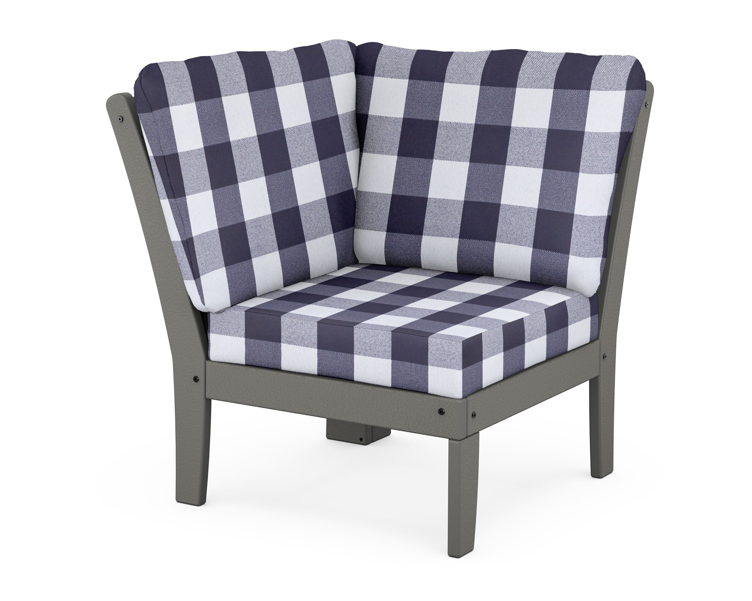 POLYWOOD® Braxton Modular Corner Chair in Slate Grey / Buffalo Plaid Navy