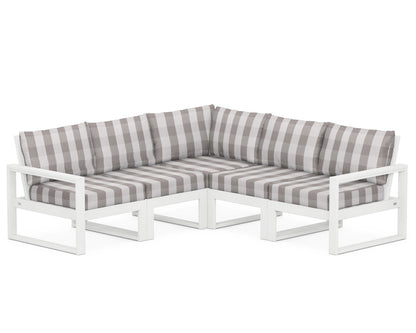 POLYWOOD® EDGE 5-Piece Modular Deep Seating Set in White / Buffalo Plaid Grey Mist